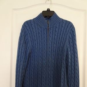 LL Bean Blue Cable Knit Zipped Cardigan Sweater
